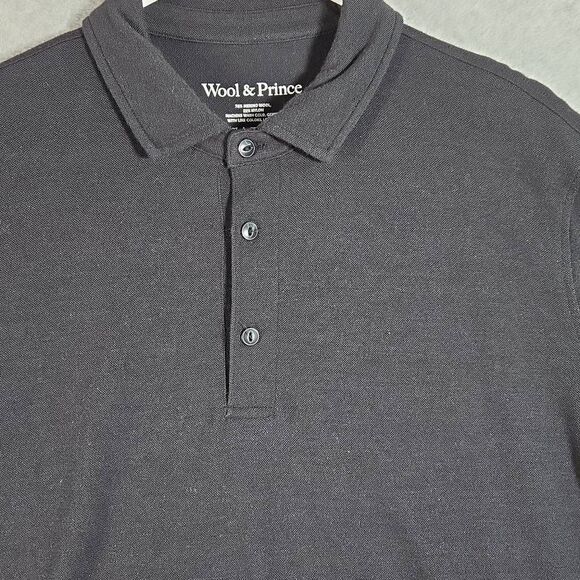 Wool & Prince Signature Polo Men’s Size Large Black Merino Wool - Picture 2 of 11